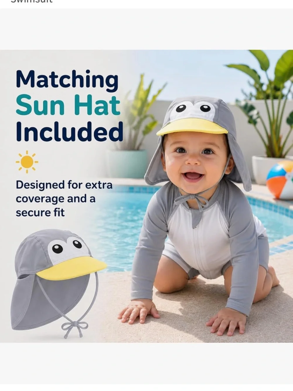 NWT Cuddle Club UPF 50+ Baby Sunsuit with Sun Hat penguin 18 to 24 months